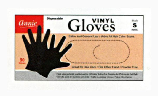 GANTS EN VINYLE NOIR SANS POUDRE ANNIE 50PC (S-XL) 