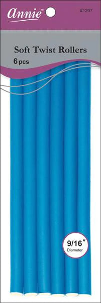 ANNIE SOFT TWIST ROLLERS 10" LONG 6PC BLUE