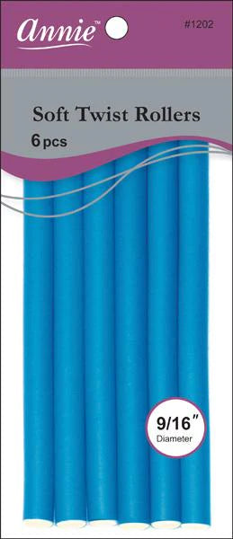 ANNIE SOFT TWIST ROLLERS 7" LONG 6PC BLUE