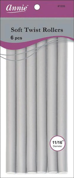 ANNIE SOFT TWIST ROLLERS 10" LONG 6PC GRAY